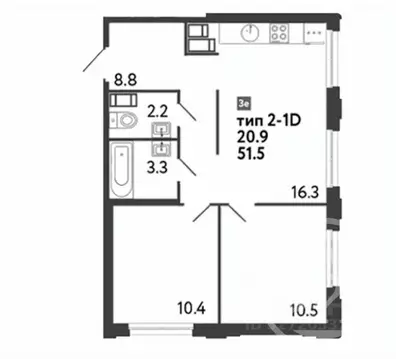 1-к кв. Санкт-Петербург ул. Шостаковича, 3к1 (51.5 м)