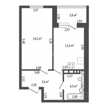 1-к кв. Башкортостан, Уфа ул. Генерала Ишбулатова, 8/2 (41.3 м)