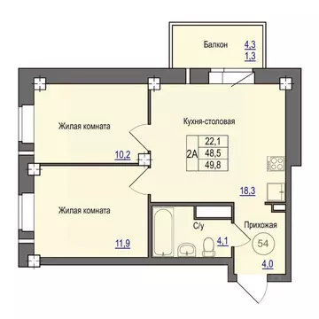 2-к кв. Псковская область, Псковский район, Завеличенская волость, д. ...