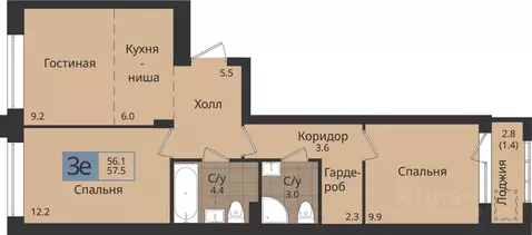 3-к кв. Пермский край, Пермь ул. Оборонщиков, 6 (57.5 м)