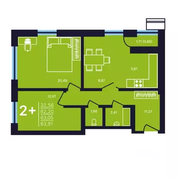 2-к кв. Башкортостан, Уфа ул. Майора Доставалова, 9 (63.05 м)