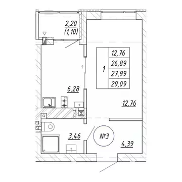 1-к кв. Калининградская область, Зеленоградск  (29.09 м)