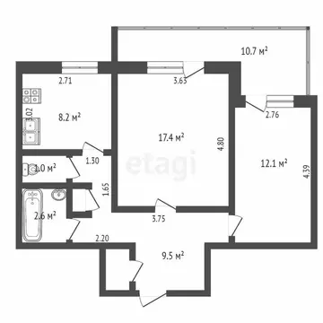 2-комнатная квартира: Евпатория, улица 9 Мая, 80 (47.2 м)
