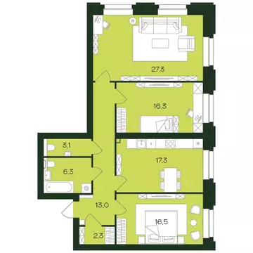 3-к кв. Чувашия, Чебоксары просп. Чебоксарский, 45к3 (102.3 м)