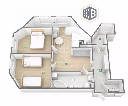 2-к кв. Московская область, Пушкино проезд 2-й Фабричный, 16 (76.4 м)