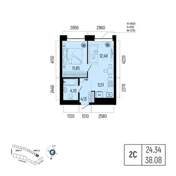 2-к кв. Башкортостан, Уфа Глумилино-1 мкр, Новатор жилой комплекс ...