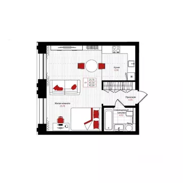 Студия Татарстан, Казань Лето жилой комплекс (40.34 м)