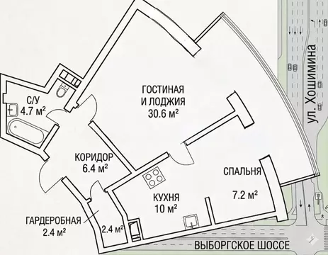 2-к кв. Санкт-Петербург Выборгское ш., 15 (53.0 м)