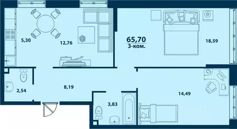 3-к кв. Башкортостан, Уфа ул. Ивана Спатара, 14 (65.7 м)