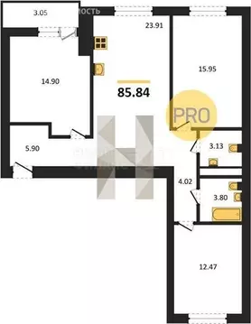 1-комнатная квартира: Калининград, Коммунистическая улица (27.46 м)