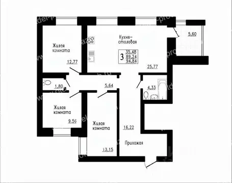 3-к кв. Воронежская область, Семилуки ул. Маяковского, 31 (88.3 м)