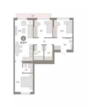 3-к кв. Новосибирская область, Новосибирск Лебедевский кв-л, 1/4 (81.8 ...