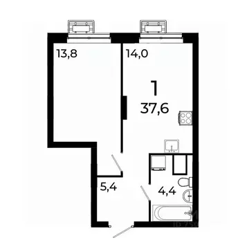 1-к кв. Нижегородская область, Нижний Новгород ул. Коперника, 15 (37.5 ...