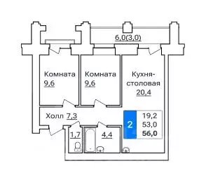 2-к кв. Амурская область, Благовещенск ул. Горького, 205 (56.0 м)