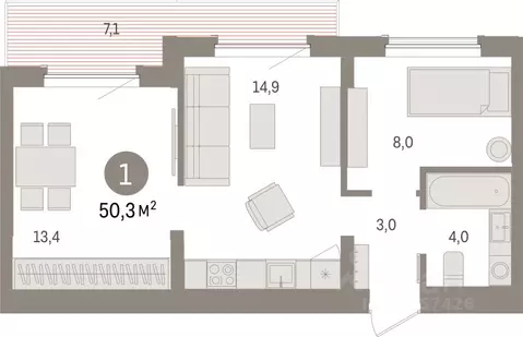 1-к кв. Липецкая область, Липецк пл. Петра Великого, 1 (50.3 м)