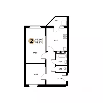 2-к кв. Самарская область, Самара Московское шоссе, 18-й км, 55 (56.5 ...