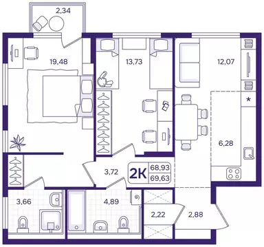 2-к кв. Приморский край, Владивосток ул. Борисенко (69.63 м)