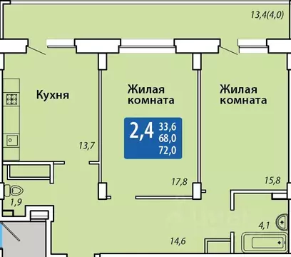 2-к кв. Чувашия, Чебоксары Гражданская ул., поз3 (72.0 м)