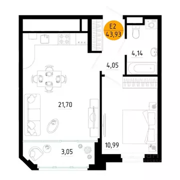 1-к кв. Рязанская область, Рязань ул. Земнухова (43.93 м)