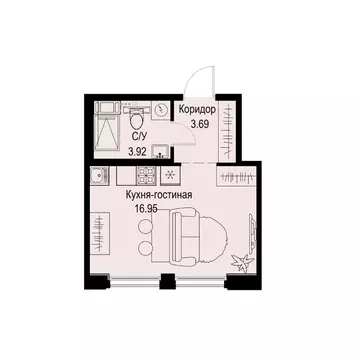 Студия Санкт-Петербург ул. Профессора Попова, 38 (24.56 м)