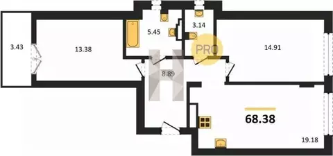 2-к кв. Калининградская область, Гурьевск Включи жилой комплекс (68.38 ...