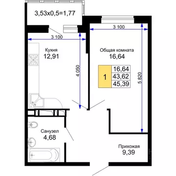 1-к кв. Краснодарский край, Краснодар Имени Петра Метальникова мкр, ...