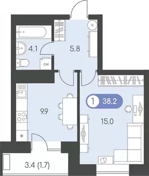 1-к кв. Удмуртия, Ижевск Воткинское ш., 53к1 (38.2 м)