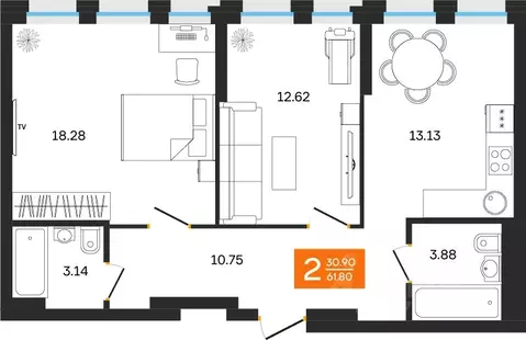 2-к кв. Башкортостан, Уфа ул. Султанова, 28 (61.8 м)