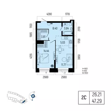 2-к кв. Башкортостан, Уфа Глумилино-1 мкр, Новатор жилой комплекс ...