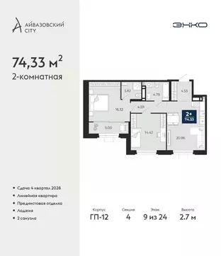 2-к кв. Тюменская область, Тюмень Айвазовский Сити жилой комплекс ...