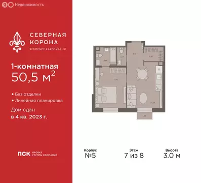 1-комнатная квартира: Санкт-Петербург, набережная реки Карповки, 31к1 ...