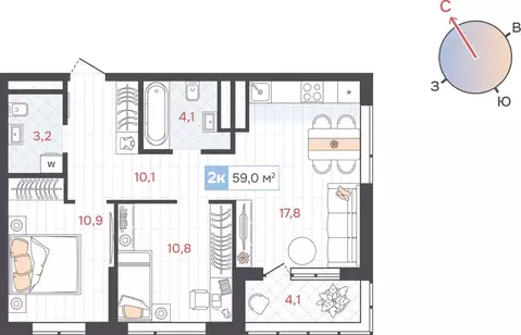 2-комнатная квартира: Екатеринбург, жилой район Юго-Западный, жилой ...