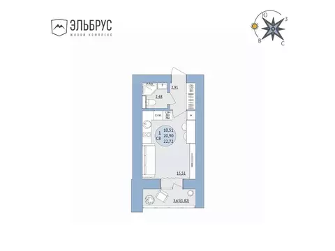 Студия Башкортостан, Уфа Кавказская ул., 24 (22.72 м)