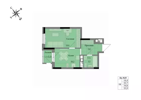 1-к кв. Удмуртия, Ижевск Краски Леса жилой комплекс (34.8 м)