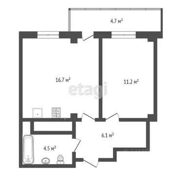 1-к кв. Тюменская область, Тюмень ул. Николая Никитина, 6 (38.5 м)