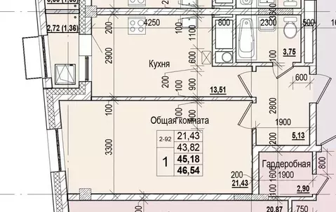 1-к кв. Саха (Якутия), Якутск ул. Чкалова (45.18 м)