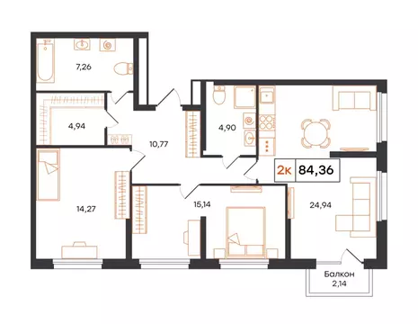 3-к кв. Тюменская область, Тюмень Полевая ул., 117к12 (84.36 м)