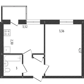 1-комнатная квартира: Омск, Мельничная улица, 89к3 (27.9 м)