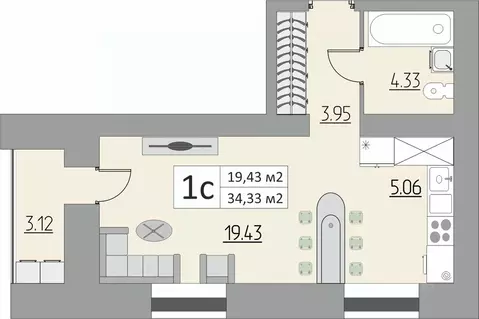 1-к кв. Оренбургская область, Оренбург ул. Поляничко, 6 (34.33 м)