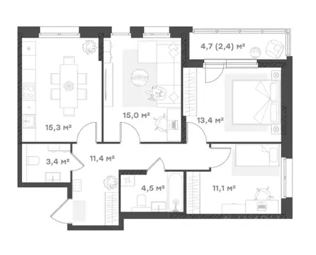 3-к кв. Ярославская область, Ярославль Тутаевское ш., 93Б (75.9 м)