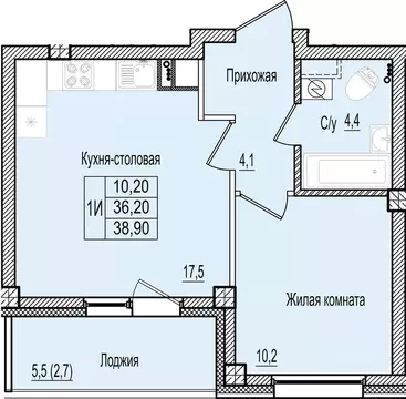 1-к кв. Псковская область, Псков Крестовский жилой комплекс (38.9 м)