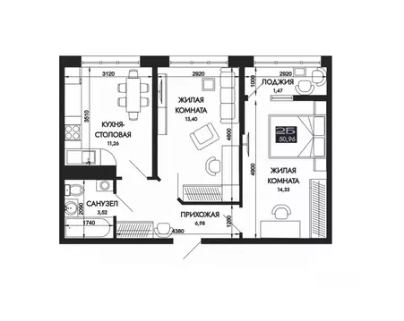 2-к кв. Адыгея, Тахтамукайский район, Яблоновский пгт  (50.96 м)