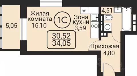 1-к кв. Новосибирская область, Новосибирск Пегас жилой комплекс (30.52 ...