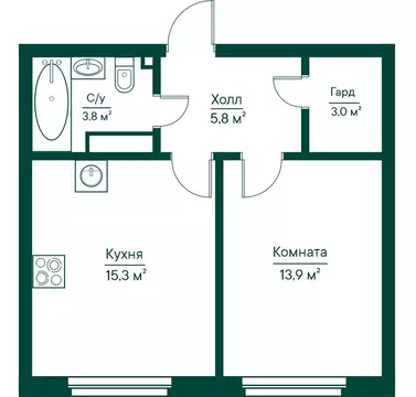 1-комнатная квартира: Самара, жилой комплекс Грин Ривер (41.81 м)