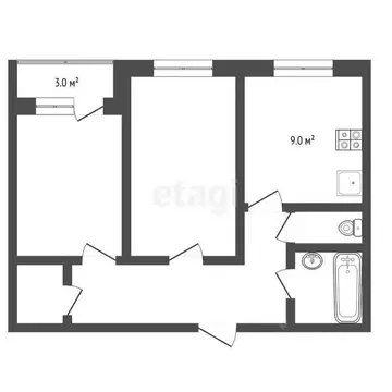 2-к кв. Татарстан, Нижнекамский район, Камские Поляны пгт, 1-й мкр 22Б ...
