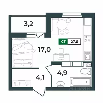 Студия Владимирская область, Владимир Веризино мкр,  (27.6 м)