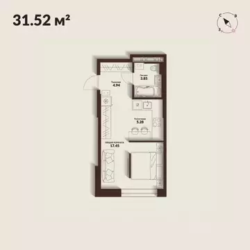 Студия Приморский край, Владивосток Каскада жилой комплекс (31.52 м)