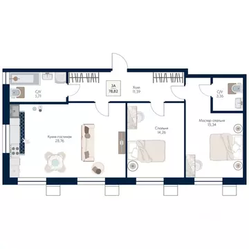 3-к кв. Московская область, Мытищи Бархат жилой комплекс (78.82 м)