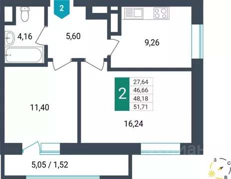 2-к кв. Забайкальский край, Чита ул. Бабушкина, 42Б (48.18 м)