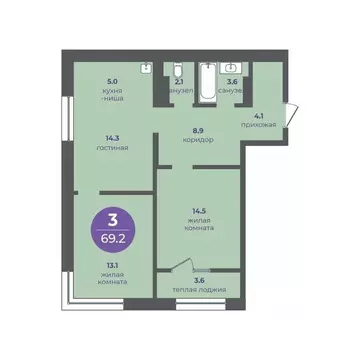 3-к кв. Красноярский край, Красноярск ул. Апрельская, 9 (69.2 м)